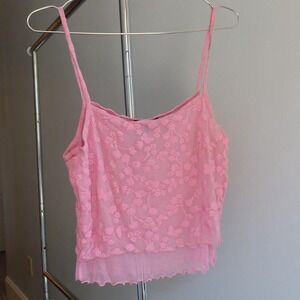 Pink floral lace tank top Y2K Fashion Sexy Valentine Spaghetti Strap Fairy‎